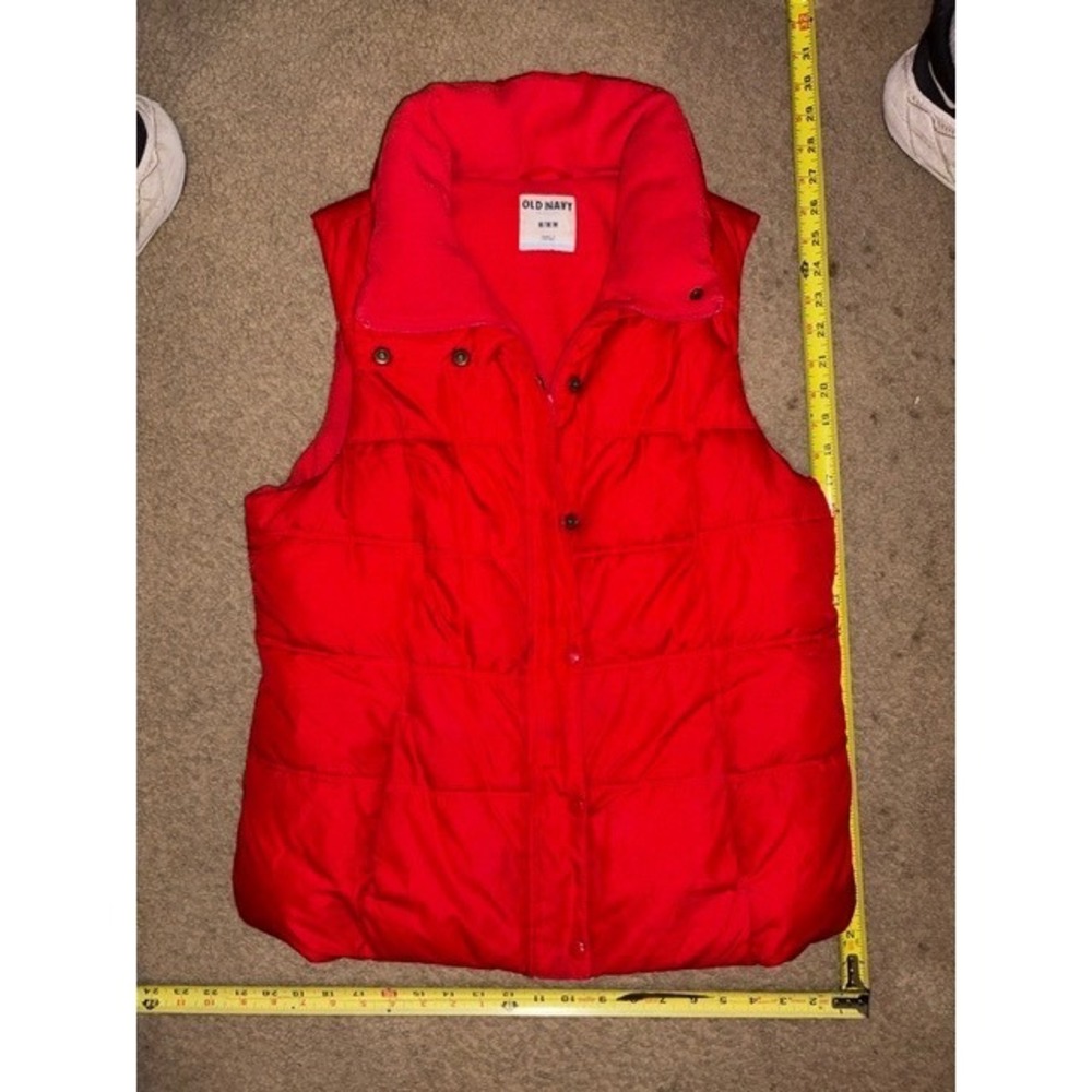 Old Navy Womens Red Quilted Puffer Vest Fleece Collar Snap Front Size Med T02-24